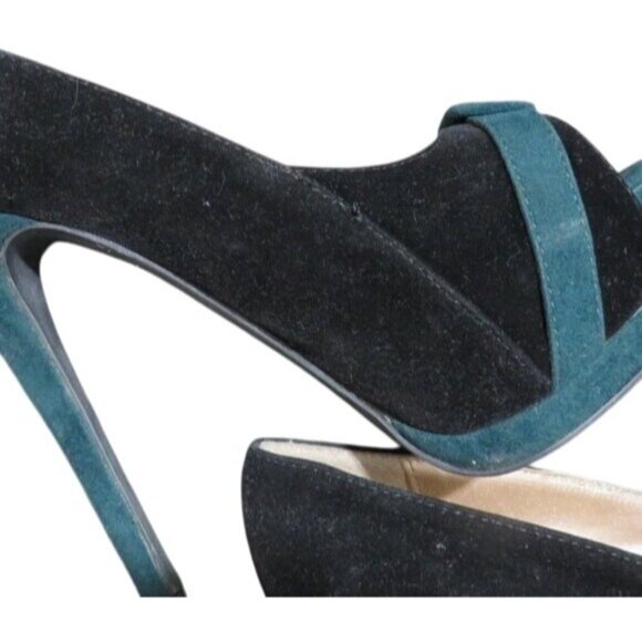 Qupid Retro Black & Green Suede Leather Peep Toe Platform Heels with buckles - Picture 8 of 15